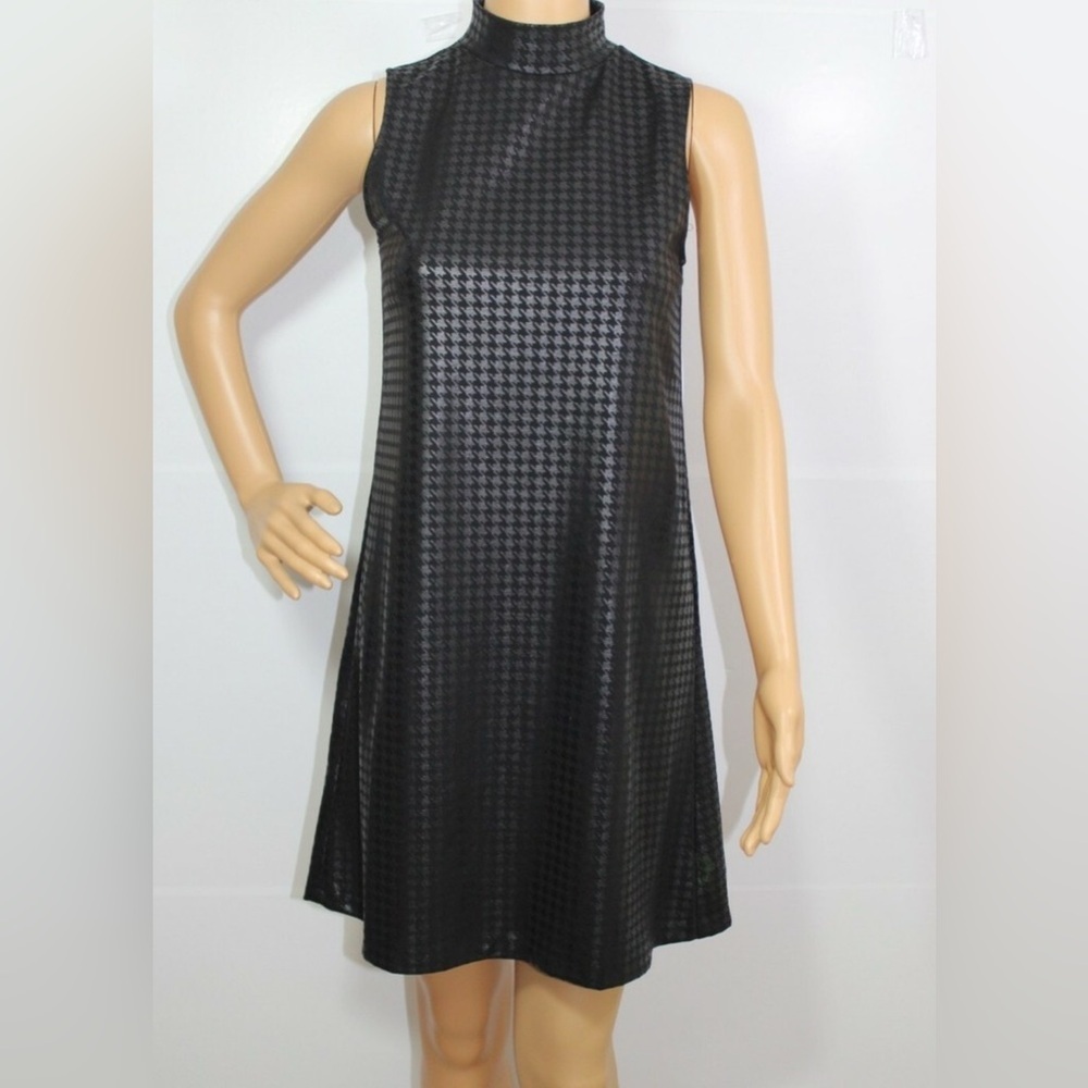 BAR III WOMEN’S SLEEVELESS SHIFT DRESS BLACK GRAY METALLIC HOUNDSTOOD SIZE: S